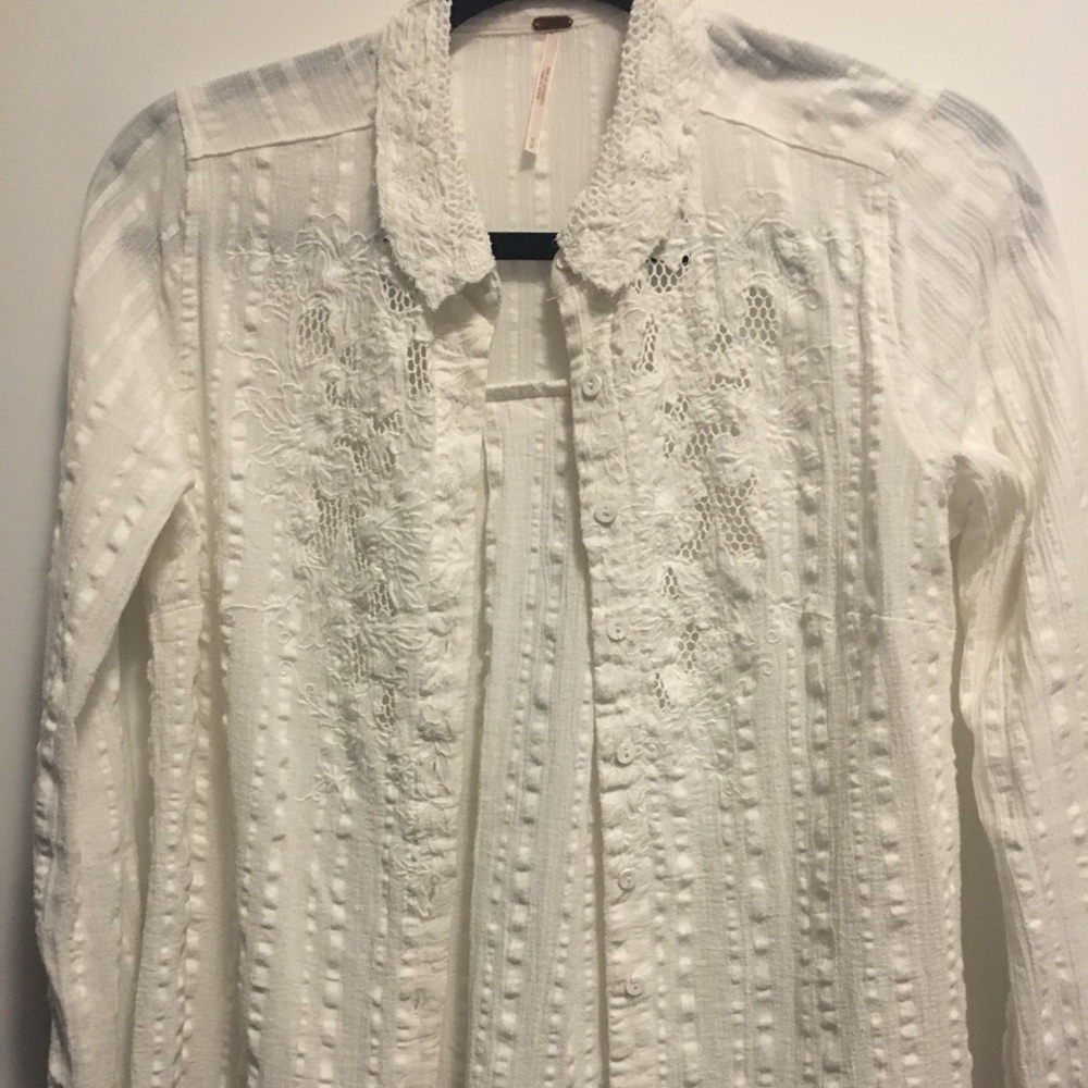 Free People White Lace Button Down, Size Small